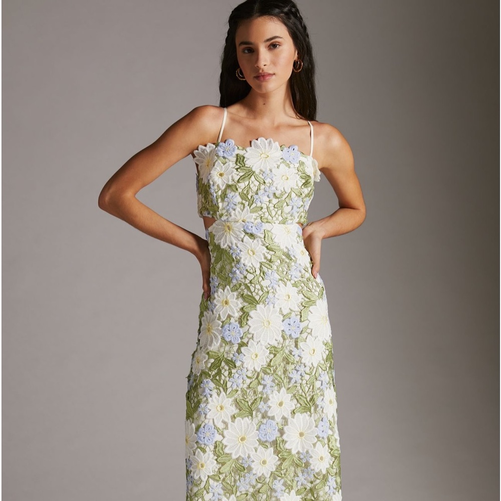 Only worn once! Eva Franco Floral Lace Midi Dress - size 0